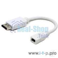 Переходник miniDisplayPort - DisplayPort, Cablexpert A-mDPF-DPM-001-W, 20F/20M, длина 16см, белый, пакет