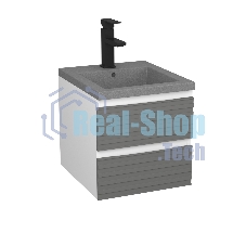 Тумба под раковину Bau Stil Loft grey brushed, раковина кварцевая BAU Stil 40, серый металлик, смеситель Hotel Black, черный