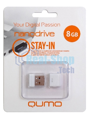 Флешка USB 2.0 QUMO 8Gb, NANO QM8GUD-NANO-W белый