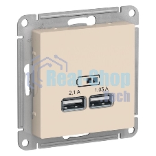 Розетка USB, 5В, 1 порт x 2,1 А, 2 порта х 1,05 А, механизм ATN000233 Schneider Electric Бежевый