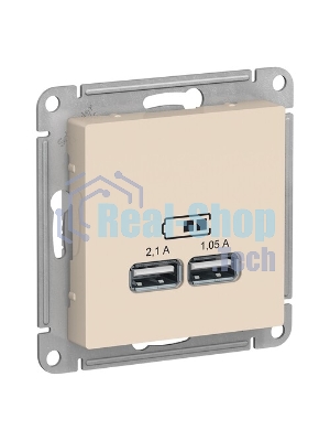 Розетка USB, 5В, 1 порт x 2,1 А, 2 порта х 1,05 А, механизм ATN000233 Schneider Electric Бежевый