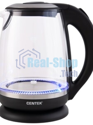 Электрочайник Centek CT-0015 черный/прозрачный, 2.0 л, 2200 Вт, скрытый нагревательный элемент