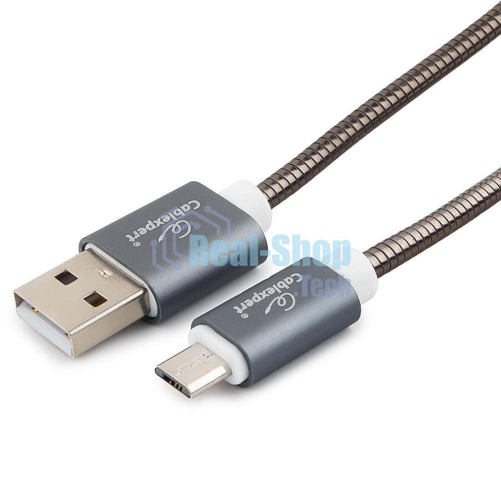 Кабель USB2.0 Cablexpert CC-G-mUSB02Gy-0.5M, AM/microB, серия Gold, длина 0.5м, титан, блистер