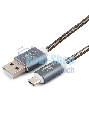 Кабель USB2.0 Cablexpert CC-G-mUSB02Gy-0.5M, AM/microB, серия Gold, длина 0.5м, титан, блистер