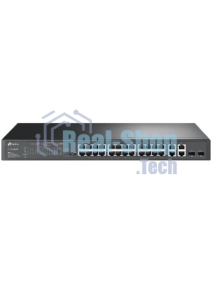 Коммутатор сетевой JetStream 24-port 10/100Mbps + 4-port Gigabit L2 Smart Switch with 24-port PoE+, PoE budget up to 250W, support PoE power management, with abundant L2 features,1U rack mountable, full managed via web UI/CLI/SSH/Telnet/SNMP