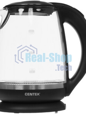 Электрочайник Centek CT-0015 черный/прозрачный, 2.0 л, 2200 Вт, скрытый нагревательный элемент