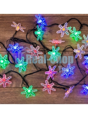 Гирлянда светодиодная Neon-night Снежинки большие 5м, 20LED, IP20, прозрачный провод, свечение мульти (RG/RB), мигание, 230В