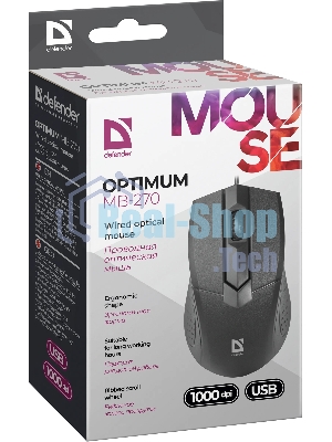 Мышь проводная Defender Optimum MB-270 черный, 1200 dpi, USB, кнопки - 3