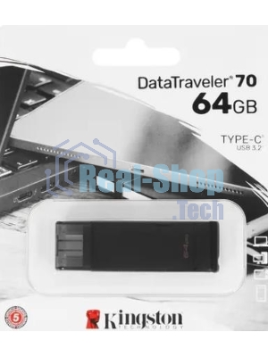 Флешка USB Kingston DataTraveler DT70 (DT70/64Gb), 64Gb, USB Type-C 3.2, R/W 70/45, черный