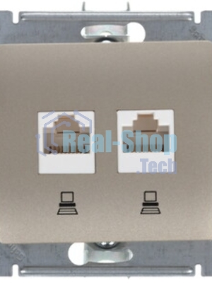 Розетка компьютерная 2-ая компьютерная RJ45+RJ45, кат.5E SE Glossa Графит
