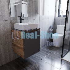 Тумба Bau Dream Blackwood 50 графит, раковина BAU Hotel 48х37, смеситель для раковины высокий Hotel Black, черный