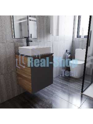 Тумба Bau Dream Blackwood 50 графит, раковина BAU Hotel 48х37, смеситель для раковины высокий Hotel Black, черный