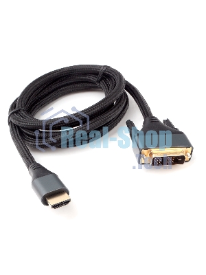 Кабель HDMI-DVI Cablexpert CC-HDMI-DVI-4K-6, 19M/19M, single link, 4K, медь, нейлоновая оплетка, метал.разъемы, 1.8м, черный, коробка