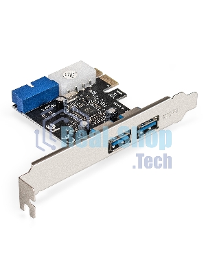 Контроллер ExeGate EXE-342 (PCI-E x1 v2.0, 2хUSB 3.0 ext.+ 1х19pin int. (внутренние коннекторы для подключения 2хUSB 3.0 портов на корпусе), разъем доп.питания, VIA Labs Chipset VL805)