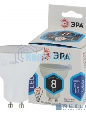 Лампа светодиодная ЭРА LED MR16-8W-840-GU10 (диод, софит, 8Вт, нейтр, GU10)