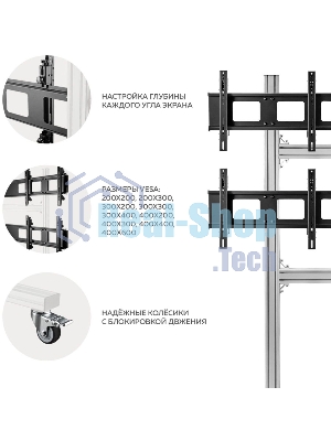 Напольный мобильный стенд ONKRON FSPRO2L-22 для видеостен 2х2 4 x 40”- 50