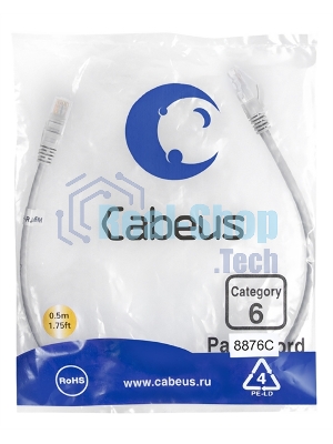 Шнур комм. Cabeus, кат. 6, неэкр., U/UTP, RJ45/RJ45, LSZH, AWG24, 0.5м, серый