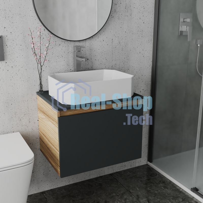 Комплект для ванной, 3 предмета (Тумба подвесная Bau Blackwood 60 графит + Раковина BAU Hotel 51х37, Смеситель высокий Hotel Still, нерж. сталь)