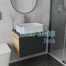 Комплект для ванной, 3 предмета (Тумба подвесная Bau Blackwood 60 графит + Раковина BAU Hotel 51х37, Смеситель высокий Hotel Still, нерж. сталь)