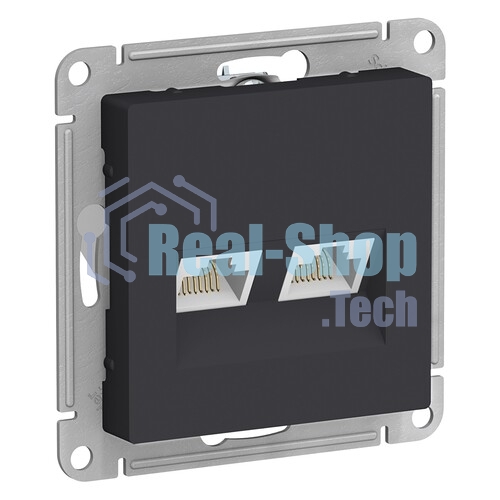Розетка компьютерная двойная RJ45+RJ45, кат.6А, механизм SE AtlasDesign Карбон