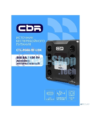 ИБП CBR CRYSTAL CTL-800 [Line Interactive, 800 VA / 480 W  8 x EURO, 8 с резервированием и фильтрацией, Breaker] (CTL-800B-8F-LDK)