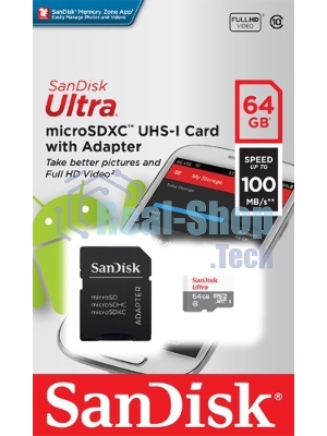Флеш карта microSD 64GB SanDisk microSDXC Class 10 Ultra (SD адаптер) UHS-I 100MB/s
