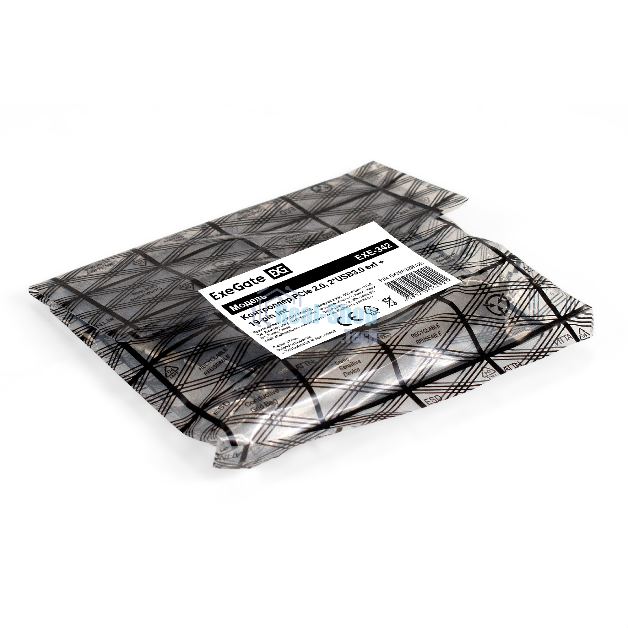 Контроллер ExeGate EXE-342 (PCI-E x1 v2.0, 2хUSB 3.0 ext.+ 1х19pin int. (внутренние коннекторы для подключения 2хUSB 3.0 портов на корпусе), разъем доп.питания, VIA Labs Chipset VL805)