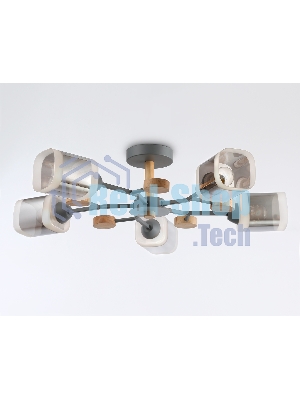 Светильник Ambrella light TR3033233/5 GR/LW/SM серый/светлое дерево/дымчатый E27*5 max 60W D700*180