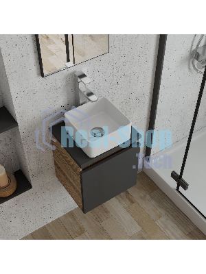 Тумба Bau Dream Blackwood 35 с ящиком, графит, раковина 24х24, смеситель для раковины высокий, выпуск клик клак, хром