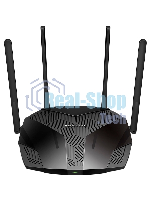 Двухдиапазонный роутер MERCUSYS MR80X AX3000 Wi-Fi 6, до 574 Мбит/с на 2,4 ГГц + до 2402 Мбит/с на 5 ГГц,4 фиксированные внешние антенны, 3 гигабитных порта LAN, 1 гигабитный порт WAN