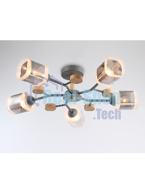 Светильник Ambrella light TR3033233/5 GR/LW/SM серый/светлое дерево/дымчатый E27*5 max 60W D700*180
