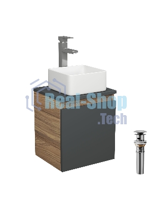 Тумба Bau Dream Blackwood 35 с ящиком, графит, раковина 24х24, смеситель для раковины высокий, выпуск клик клак, хром
