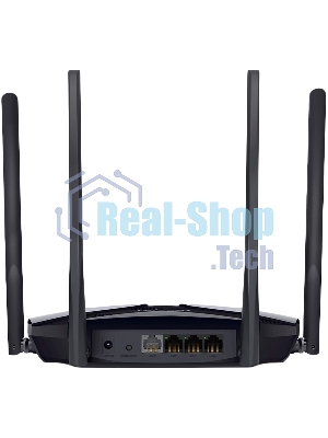 Двухдиапазонный роутер MERCUSYS MR80X AX3000 Wi-Fi 6, до 574 Мбит/с на 2,4 ГГц + до 2402 Мбит/с на 5 ГГц,4 фиксированные внешние антенны, 3 гигабитных порта LAN, 1 гигабитный порт WAN