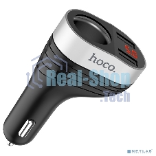 Авто ЗУ + розетка 12V + LED дисплей/HOCO HC-92186 Z29/2 USB/Выход USB: 15.5W/черный