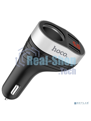 Авто ЗУ + розетка 12V + LED дисплей/HOCO HC-92186 Z29/2 USB/Выход USB: 15.5W/черный