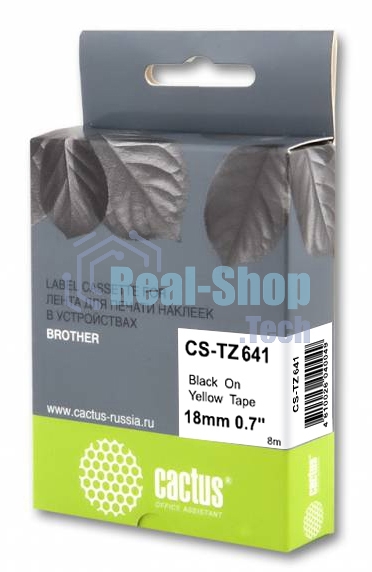 Картридж ленточный Cactus CS-TZ641 черный шрифт, желтый фон (18 мм, 8 м) для Brother 1010/1280/1280VP/2700VP