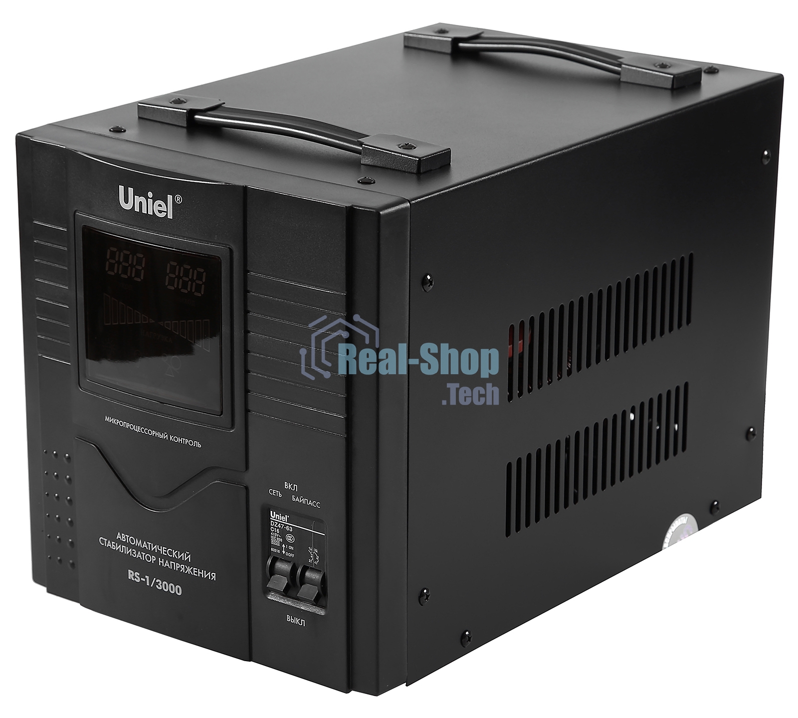 Стабилизатор UNIEL RS-1/3000 однофазный, цифровой 220В, 2400Вт, вх.140-260В