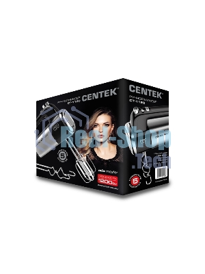 Миксер Centek CT-1120 черный/сталь 1200 Вт,, 5 скоростей+турбо, взбивание/замешивание