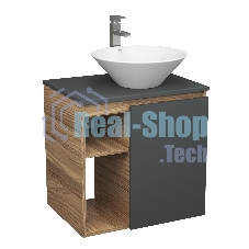 Тумба Bau Dream Blackwood 60 правая, графит, раковина BAU Dream D43, смеситель для раковины высокий Hotel Still, нержавеющая сталь
