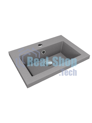 Тумба под раковину Bau Stil Loft grey brushed, раковина кварцевая BAU Stil 50, серый металлик, смеситель Dream Black, черный