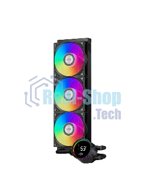 Система охлаждения PCCooler DA360 Pro ARGb Digital BK (300W, 360мм, LED temp., Black, ARGb/Fans: 3x120мм, 75.8CFM, 33.7dBA, 2200RPM/Pump height 57мм, 28dBA, 3000RPM, Rad thickness 27мм/S: 1851, 1700, 1200, 20XX, 115X, AM5, AM4)