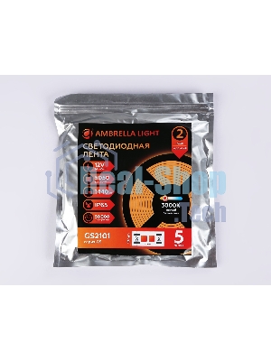 Светодиодная лента Ambrella light GS2101 5050 60Led/ 14.4W m/ 12V IP65 3000K/ 5000*10*2.87mm (2 конт.)