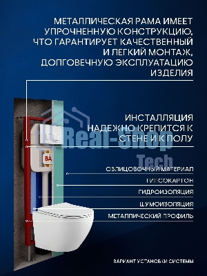 Комплект BAU 6 в 1: рамная инсталляция BAU NEO 45, унитаз подвесной Rio Luxe 52*35, сиденье микролифт, кнопка смыва BAU Hotel для инсталляции, белый глянец