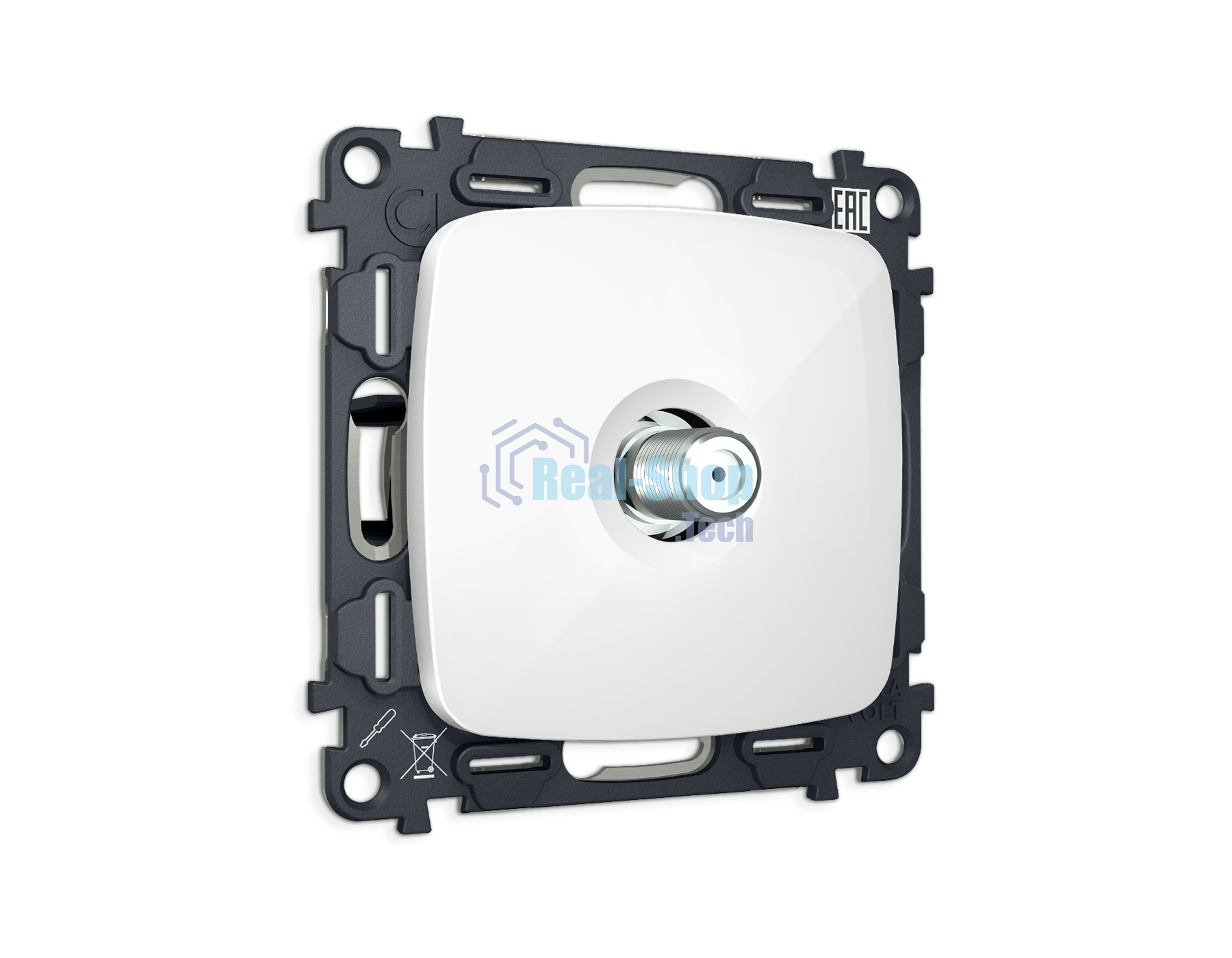 Комплект механизма TV розетки SAT 5-2400MHz 3.5dB OMEGA Белый глянец QUANT (OP1130, VM215) MO113050