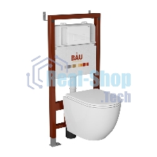 Комплект BAU 6 в 1: инсталляция BAU PRO, унитаз подвесной торнадо Bau Dream Hurricane-2, сиденье дюропласт микролифт, клавиша BAU Hotel, белый глянец