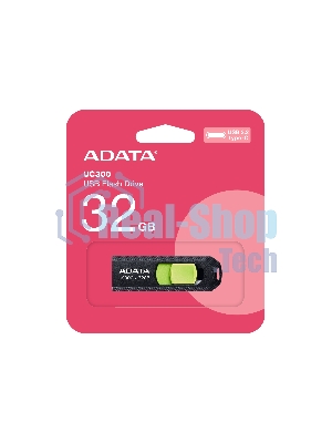 Флешка USB ADATA UC300 (ACHO-UC300-32G-RBK/GN), 32Gb, Type-C USB 3.2, R/W 100/30, черный/зеленый