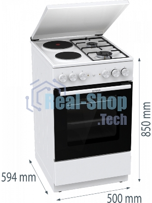 Плита комбинированная Gorenje GK5A12WG белый, конфорок 2 газовых и 2 электрических, духовка 68 л, 50 см x 85 см x 59.4 см