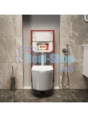 Комплект BAU 6 в 1: рамная инсталляция BAU NEO 45, унитаз подвесной безободковый Bau Hotel PRO, быстросъемное сиденье микролифт, кнопка смыва BAU Soul, белая