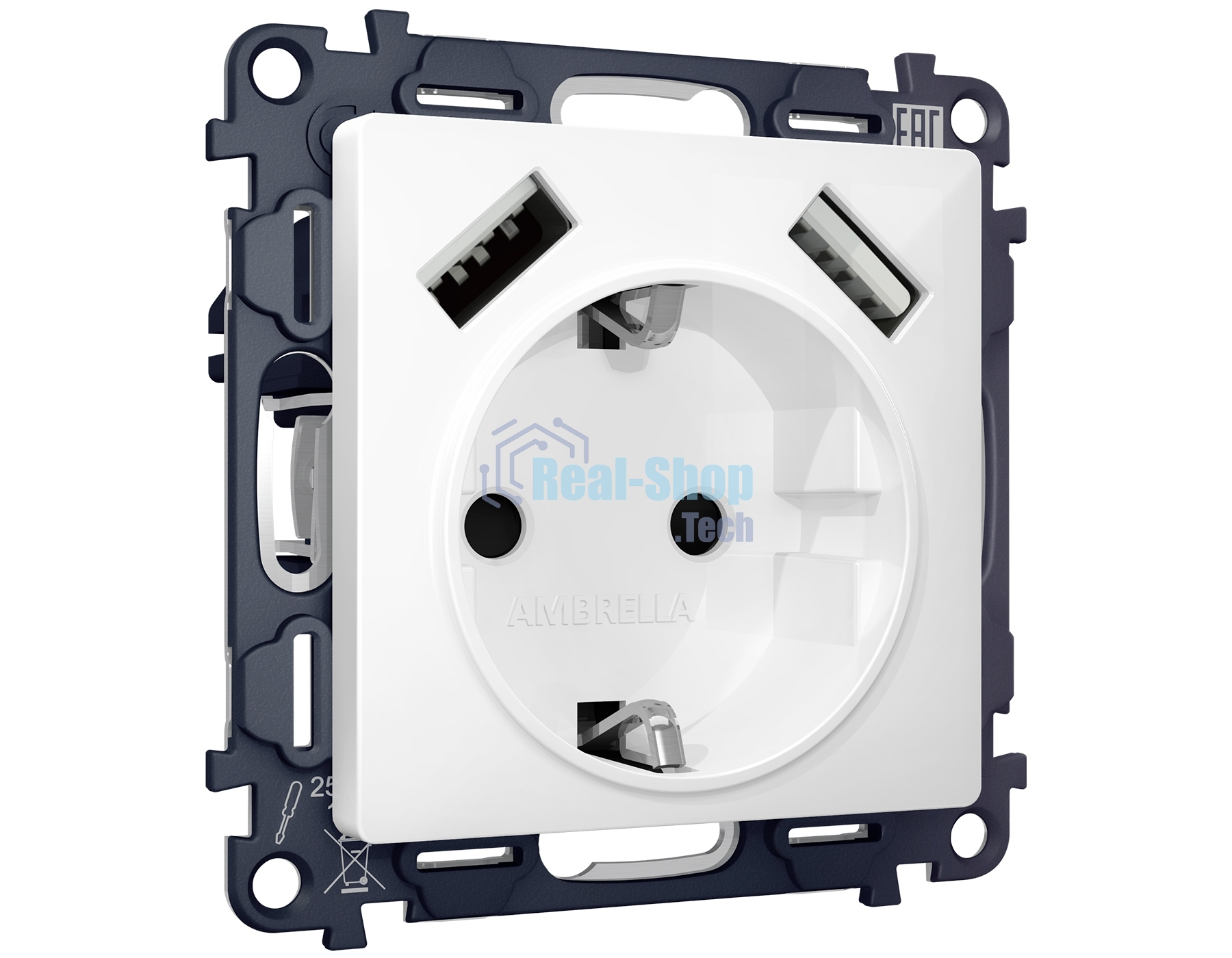 Комплект механизма электрической розетки ALFA Белый глянец 2USB A+A 18W (быстрая зарядка) с/з QUANT (AP1090, VM155) MA109010