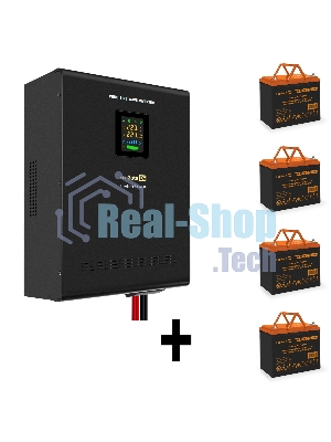Комплект Источник бесперебойного питания EX296004RUS + батарея 75Aч EX285653RUS 4шт (инвертор, синус, для котла, настенный) ExeGate FineSine SX-5000.LCD.AVR.2SH.T <5000VA/3500W, чистая синусоида, цветной LCD-дисплей, AVR, 2*Schuko+клеммы, линейно-интерактивный, крепление настенное, черный> + батарея ExeGate HRL 12-75 (12В, 75Ач) 4шт